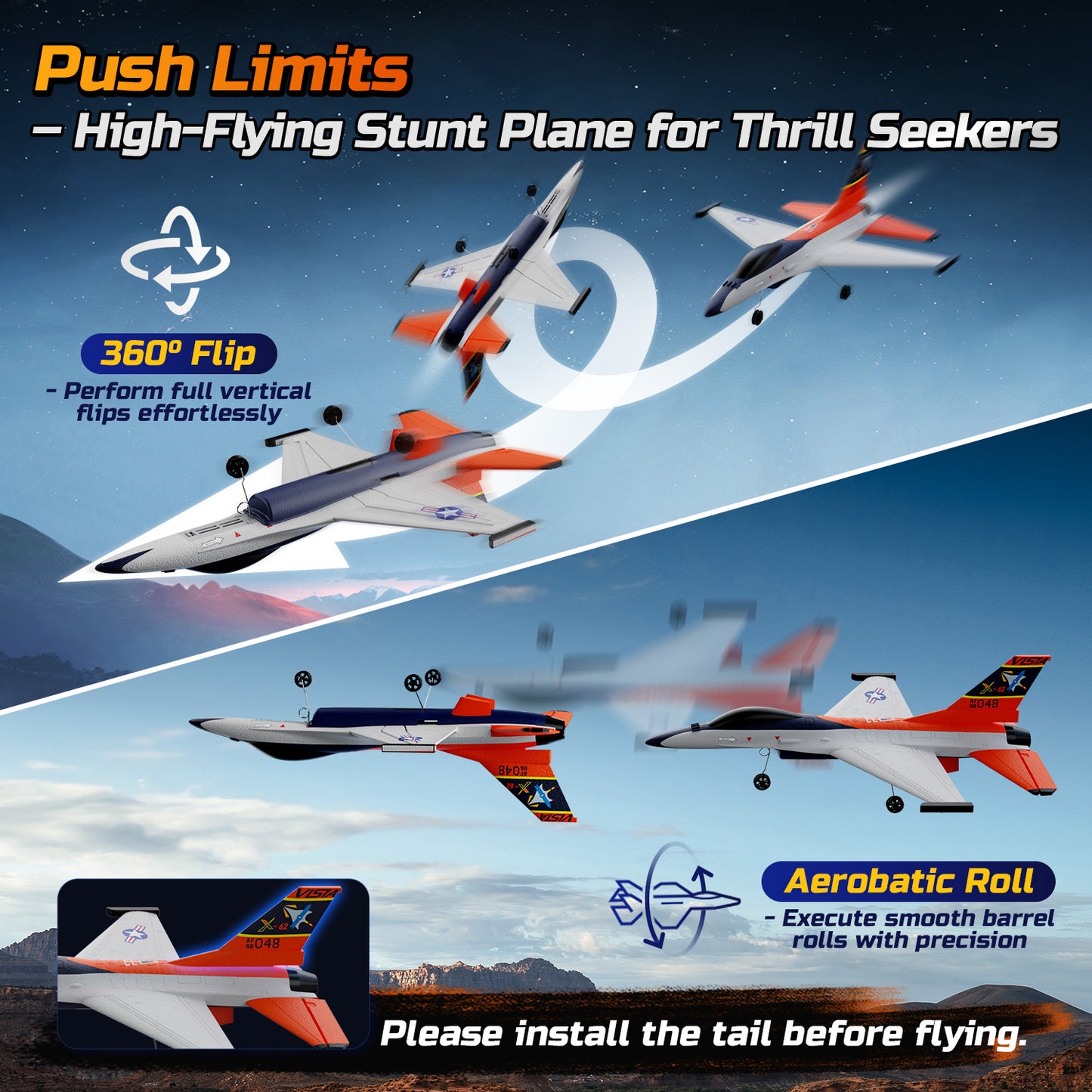 DEERC F-16 Style RC Airplane (X-62A Vista), 4-Channel Remote Control Jet with 6-axis Gyro Stabilizer EPP RTF Hobby Glider Aircraft Plane Easy to Fly for Adults Boys