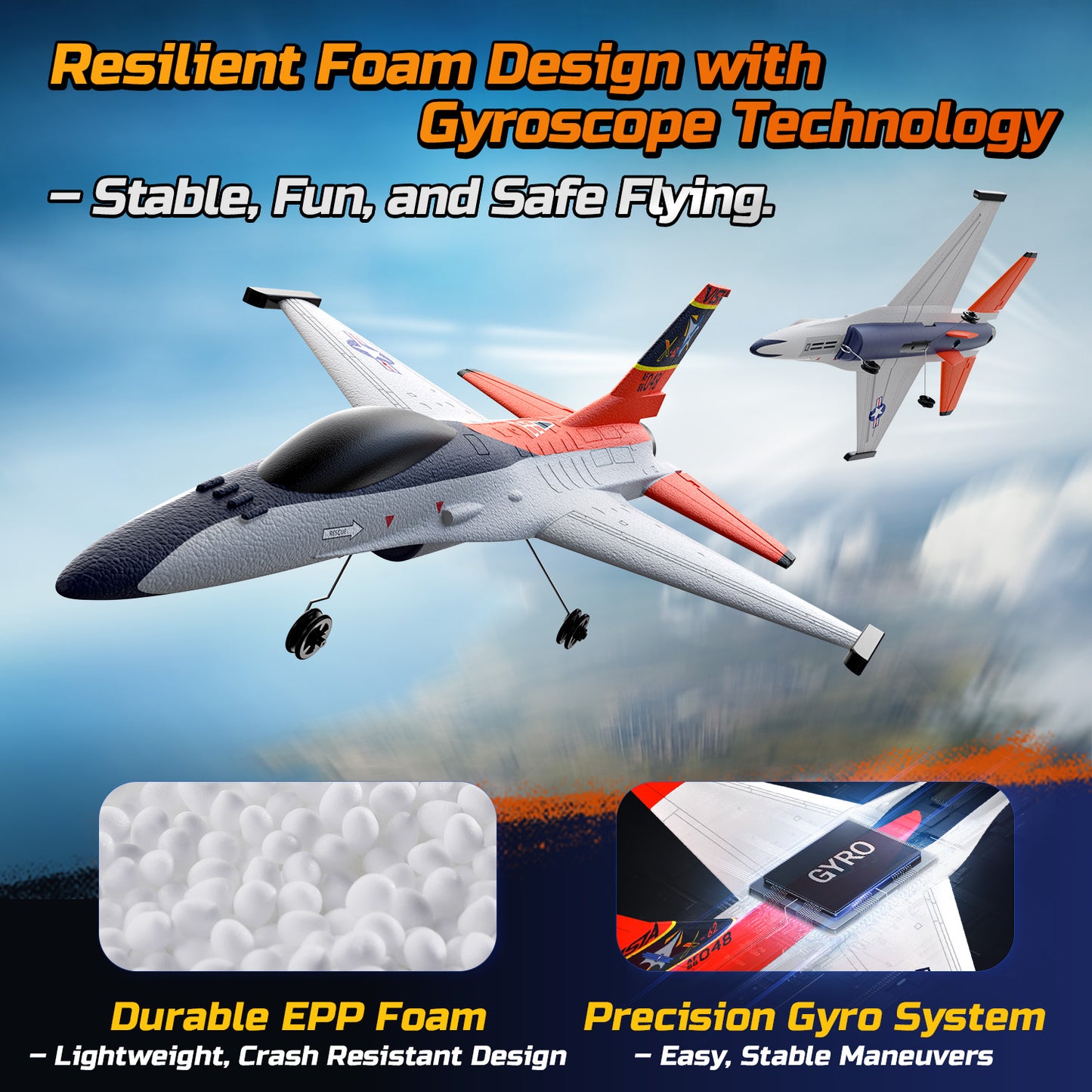 DEERC F-16 Style RC Airplane (X-62A Vista), 4-Channel Remote Control Jet with 6-axis Gyro Stabilizer EPP RTF Hobby Glider Aircraft Plane Easy to Fly for Adults Boys