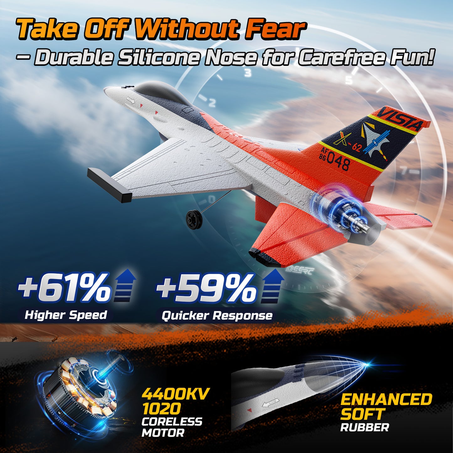 DEERC F-16 Style RC Airplane (X-62A Vista), 4-Channel Remote Control Jet with 6-axis Gyro Stabilizer EPP RTF Hobby Glider Aircraft Plane Easy to Fly for Adults Boys