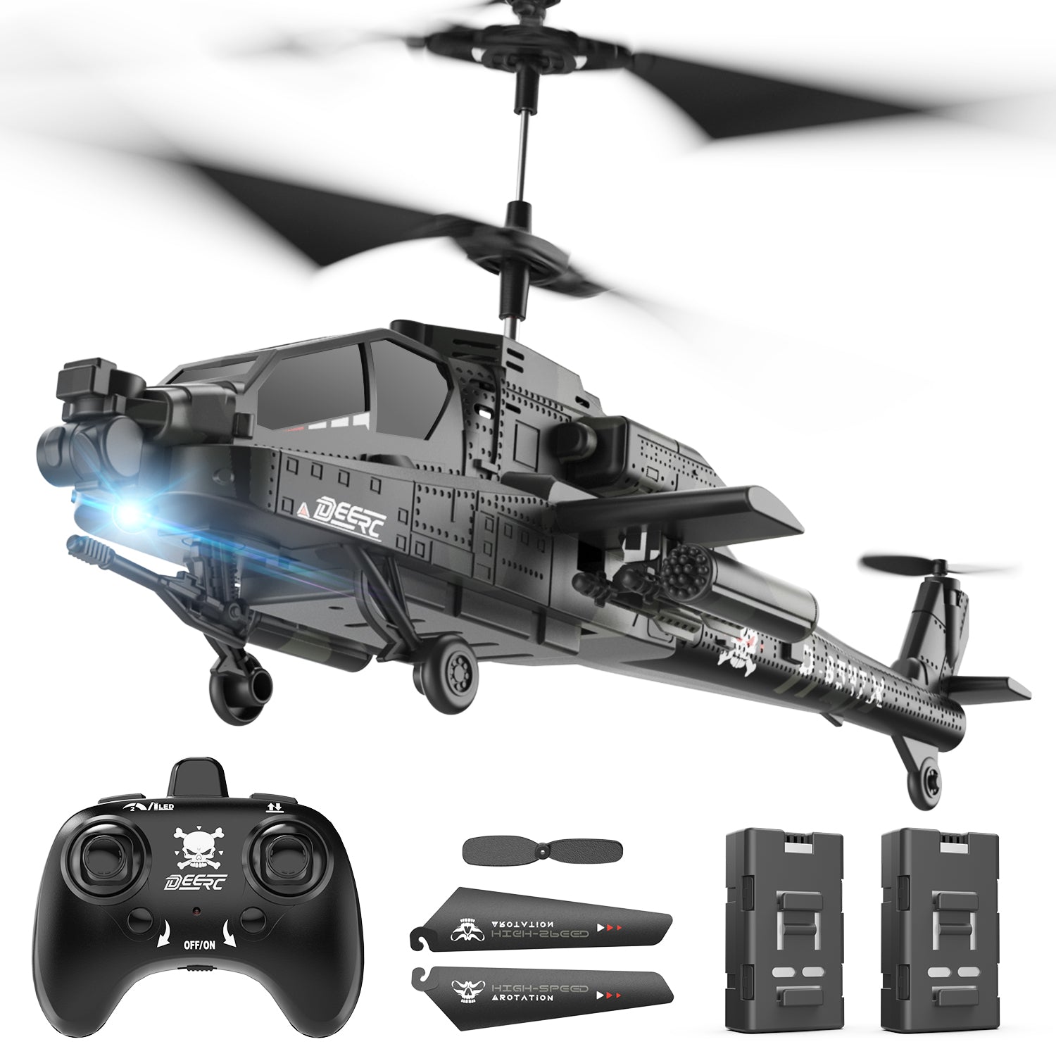 DEERC Apache RC Helicopter for Kids & Adults, Military Remote Control ...