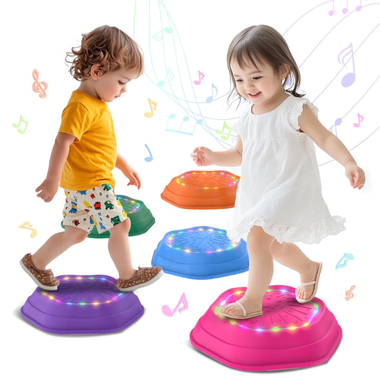 WEFONE Kids Stepping Stones, Music & Light, Toddler Balance, Non-Slip, Sensory Toys, Ages 3-5-7, 5 Pcs