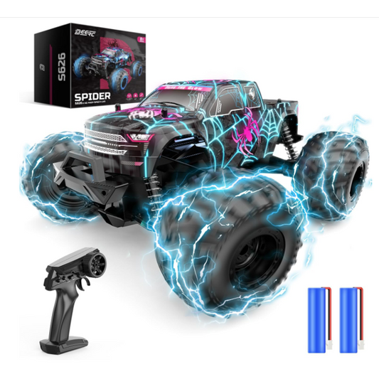 DEERC 1/16 Glowing Spider Remote Control Car - Fast RC Cars W/2 Rechargeable Batteries for 30 Min Play, All Terrain Off-Road Monster Truck Toys for Boys Kids Age 4-7 8-12 Birthday Xmas Gift