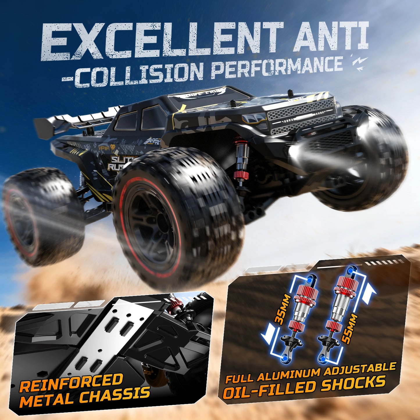 DEERC 209E 1:10 Fast Brushless RC Car for Adults & Boys, 60+ KMH High Speed 4WD Off-Road Remote Control Truck with 2 x 3S Batteries & Extra Swing Arms, Hobby Grade Racing Car, RC Crawler Gift