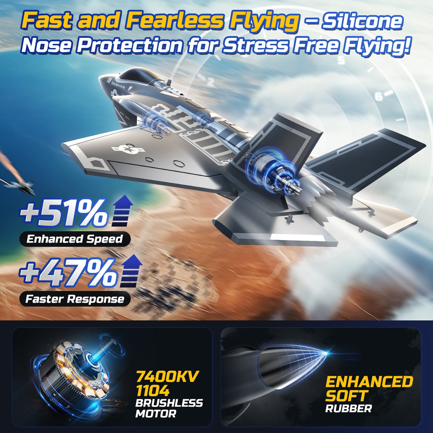 DEERC F35 4 Channel Brushless RC Plane for Adults Remote Control Airplane EDF Fighter Jet,2.4GHz 6-axis Gyro Stabilizer EPP RTF Hobby Glider Aircraft Plane Easy to Fly for Advance Player