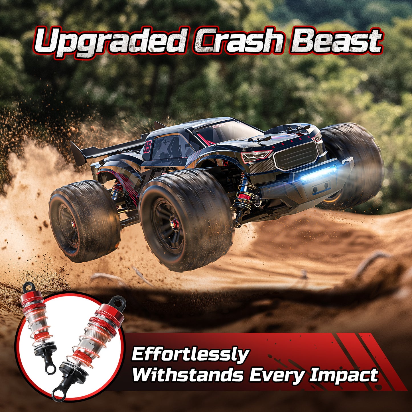 DEERC 1:14 Fast Brushless RC Car for Adults, Max 46+ mph Off-Road Truck, 2 * 3S Lipo 4WD Waterproof, 7 Lighting Modes High Speed Remote Control, All Terrain Truggy for Snow, Sand & Mud