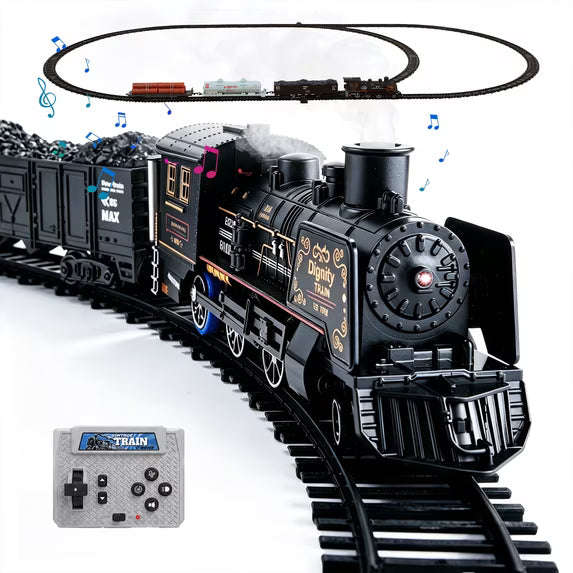 WeFone RC Electric Train Set for Kids , Steam Locomotive with Lights, 6.5M Track, Rechargeable Battery, Cargo Cars, Railway Signs & Traffic Lights, Gift for Boys and Girls