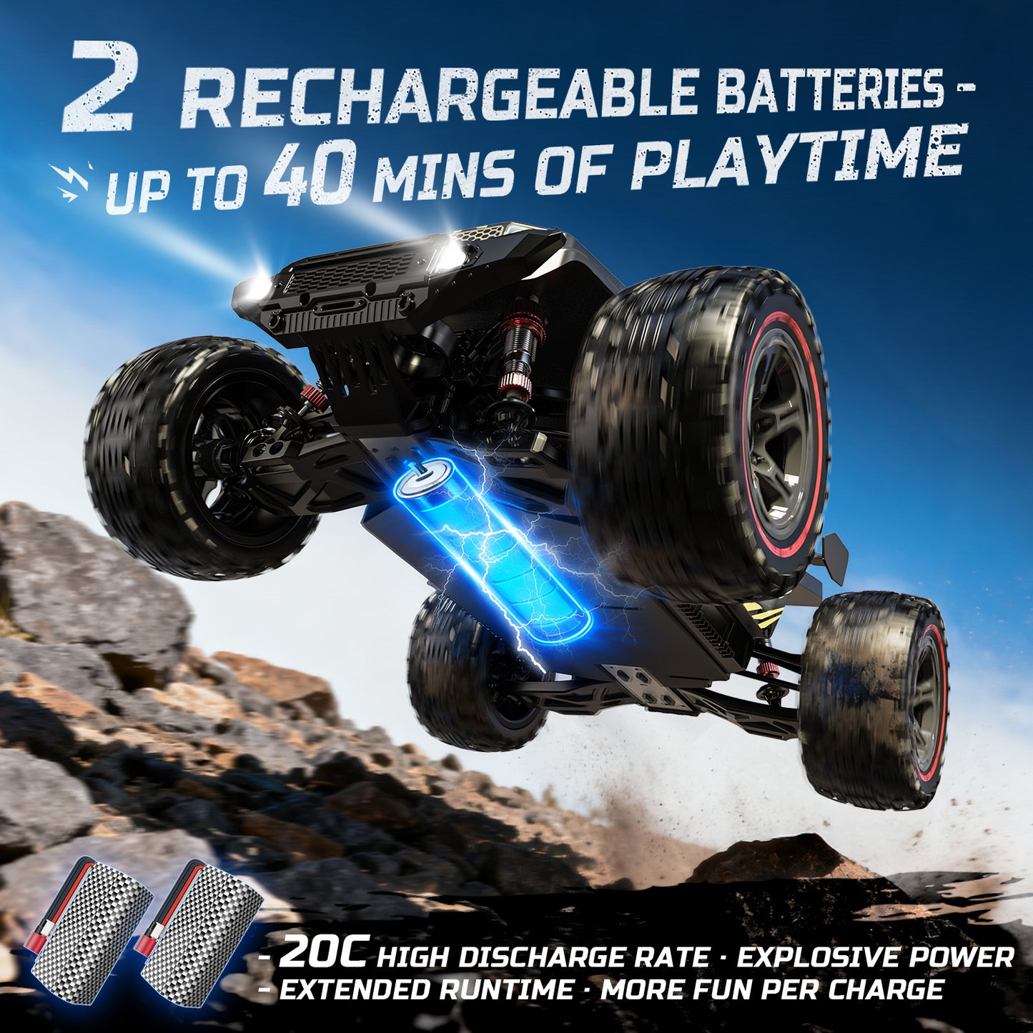 DEERC 209E 1:10 Fast Brushless RC Car for Adults & Boys, 60+ KMH High Speed 4WD Off-Road Remote Control Truck with 2 x 3S Batteries & Extra Swing Arms, Hobby Grade Racing Car, RC Crawler Gift