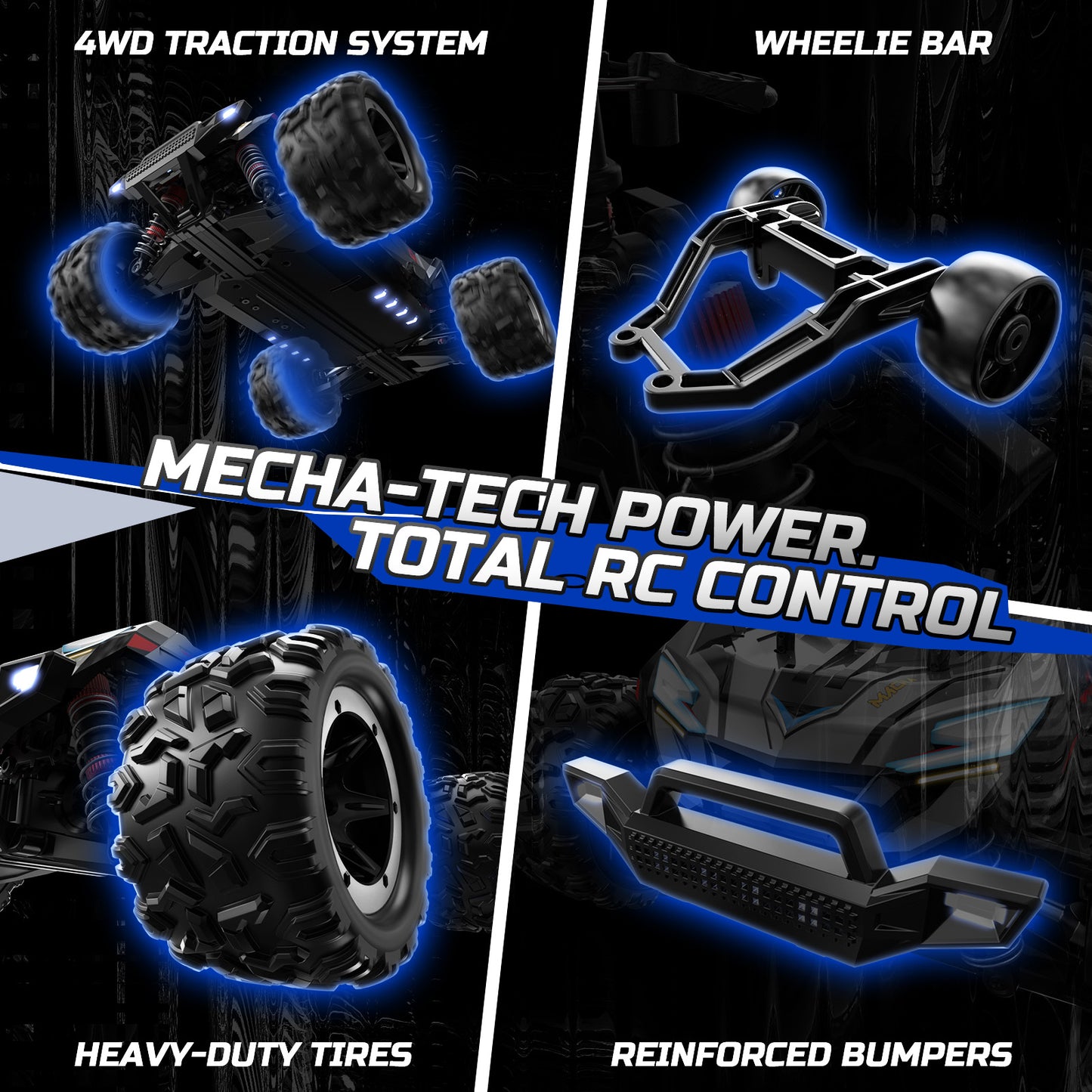 DEERC Brushless Fast RC Cars for Boys & Adults, 55KM/H, 1:18 Off-Road RC Truck, All Terrain 4x4 Racing Mecha Car, 50 Mins, Waterproof Remote Control Monster Truck, Compatible with 3S Battery