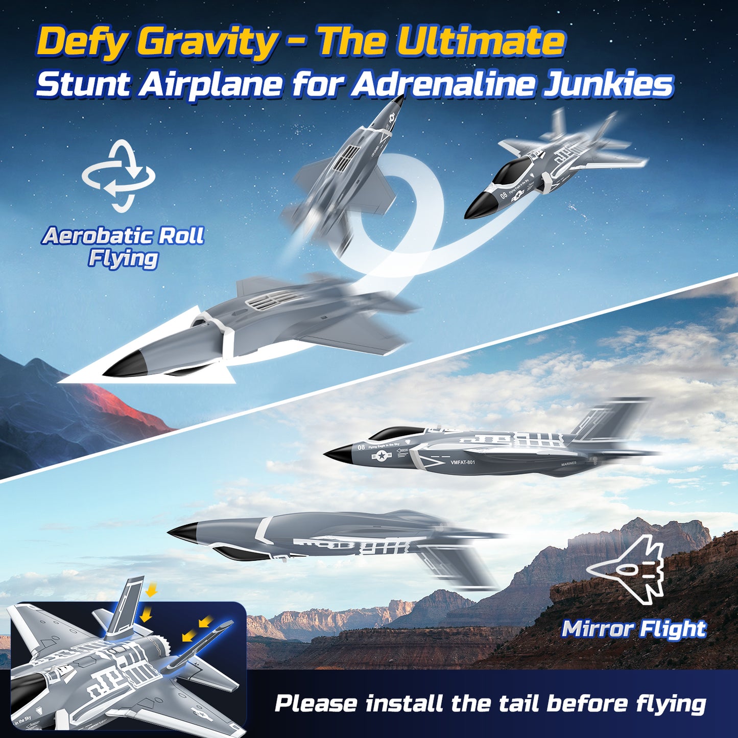 DEERC F35 4 Channel Brushless RC Plane for Adults Remote Control Airplane EDF Fighter Jet,2.4GHz 6-axis Gyro Stabilizer EPP RTF Hobby Glider Aircraft Plane Easy to Fly for Advance Player