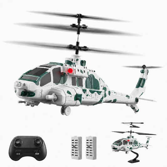WeFone RC Apache Helicopter with 10 Launchable Missiles, 2.4GHz Remote Control Military Helicopter with Display Stand, Altitude Hold, LED Lights, Toy Gift for Kids Ages 14+