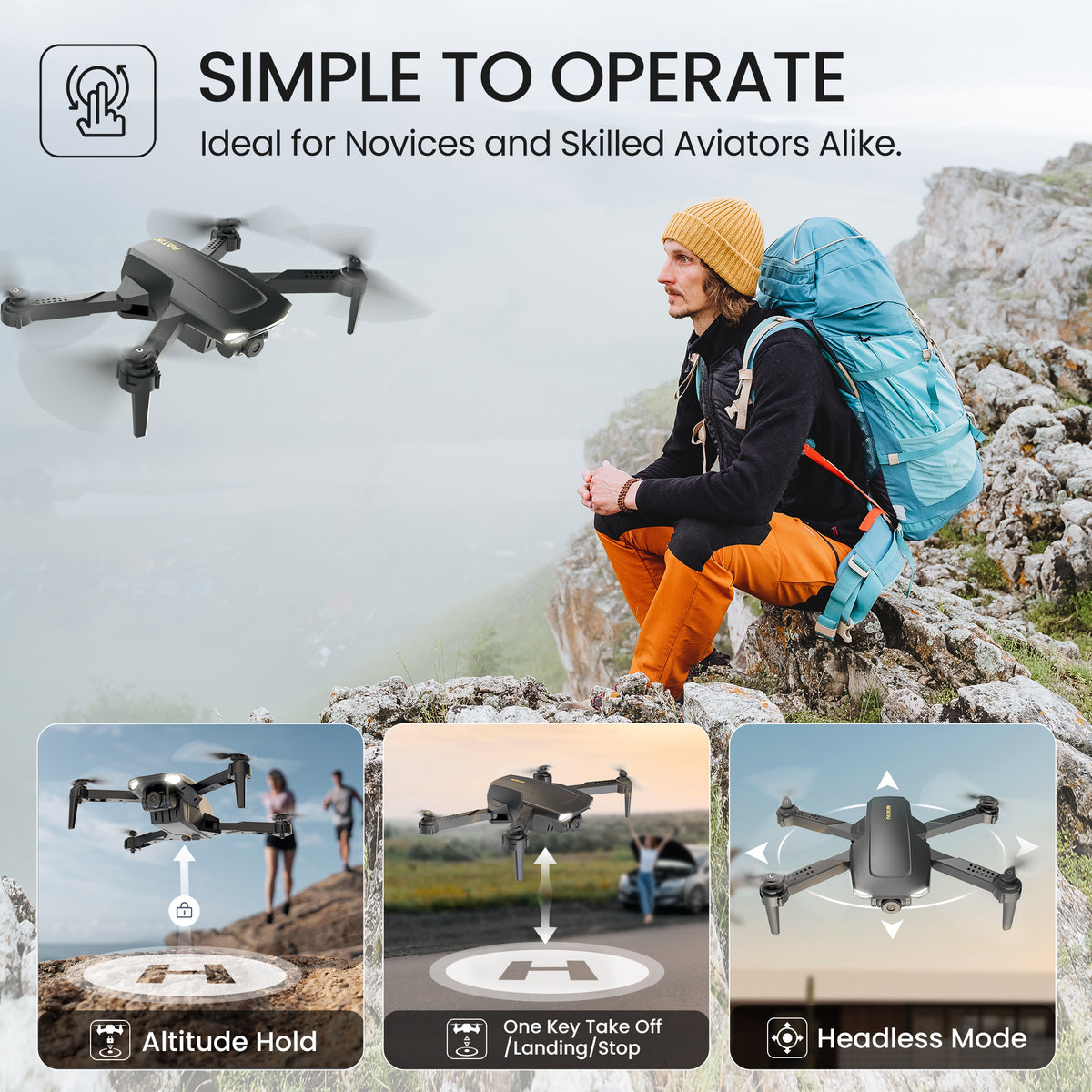 S300 FPV Drone with Camera for Adults and Kids, RC Quadcopter with 720P HD Camera and 5G WIFI Transmission, 2 Batteries, Black