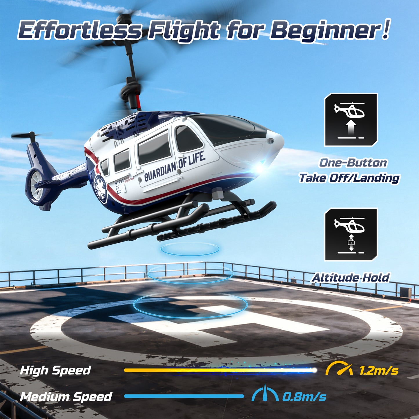 DEERC RC Helicopter for Adults, Apache Remote Control Helicopter for Kids 8-12, Toy Helicopters RC with LED Lights, 2 Batteries, Altitude Hold, 2.4GHz Military Style for Indoor, Ideal for Birthday