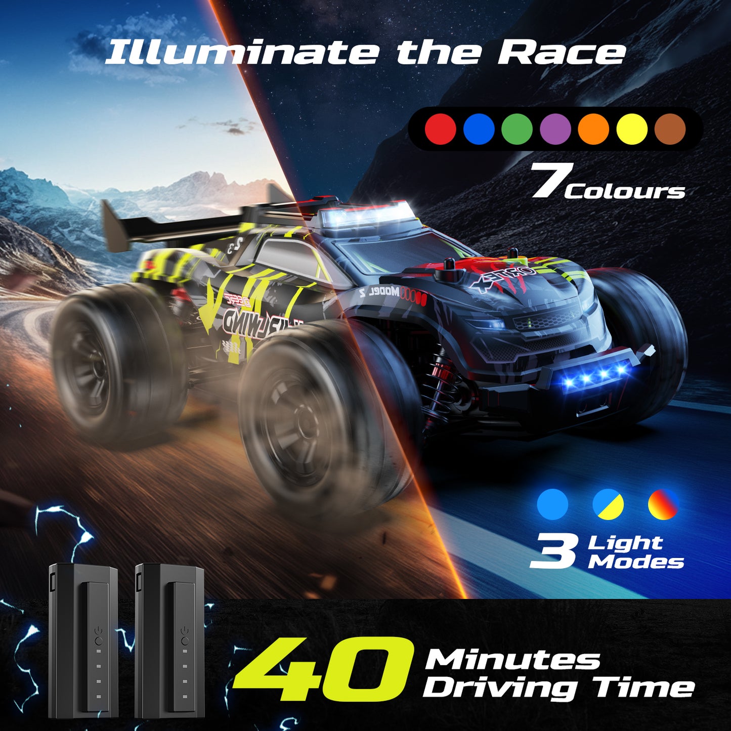 DEERC 1/14 Fast Brushless RC Car for Adults, 43 MPH High Speed 4x4 Off-Road RC Truck, Waterproof Monster Truggy, All Terrain Remote Control Drift Car for Boys 8-12, 2 Batteries, 3S Lipo Compatible