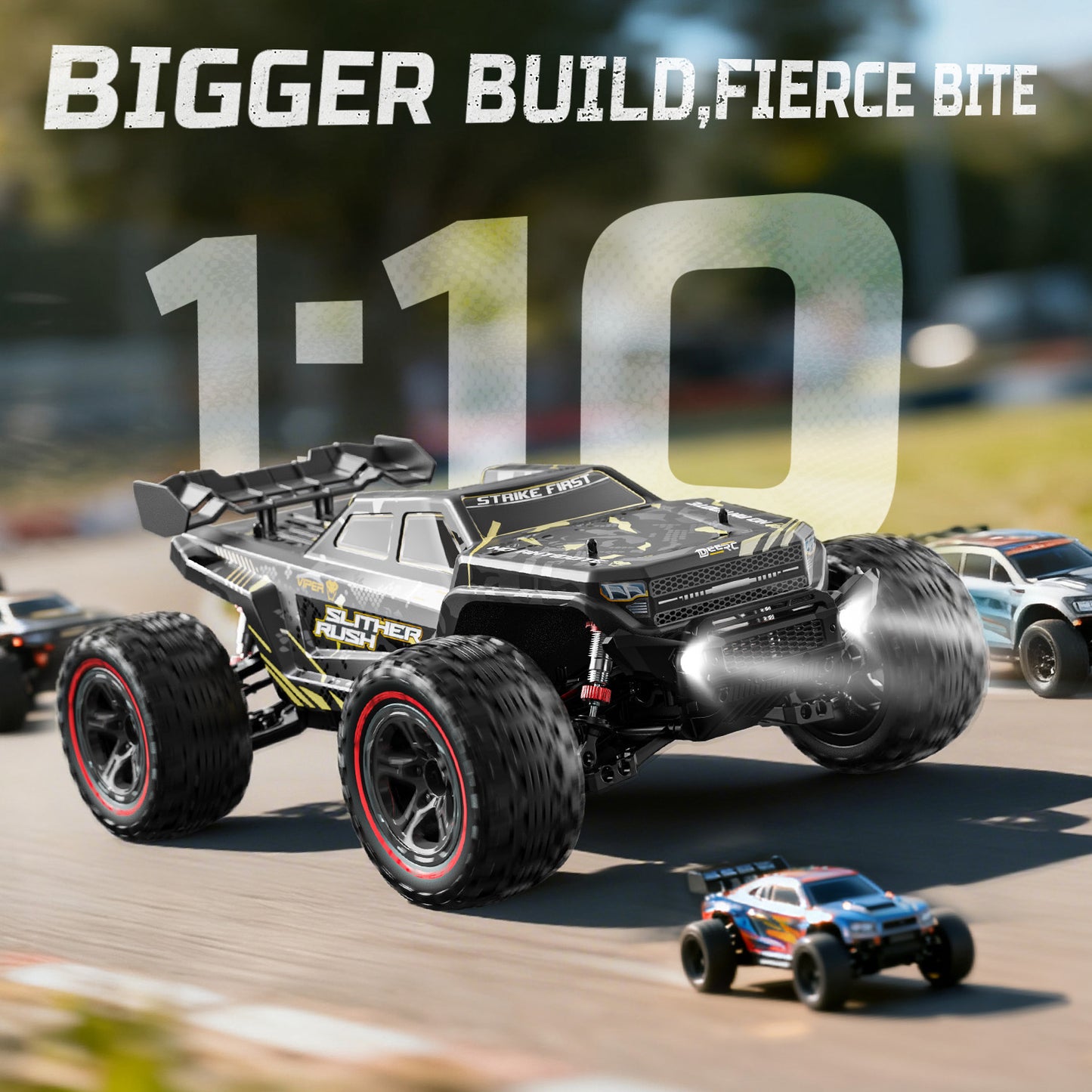 DEERC 209E 1:10 Fast Brushless RC Car for Adults & Boys, 60+ KMH High Speed 4WD Off-Road Remote Control Truck with 2 x 3S Batteries & Extra Swing Arms, Hobby Grade Racing Car, RC Crawler Gift