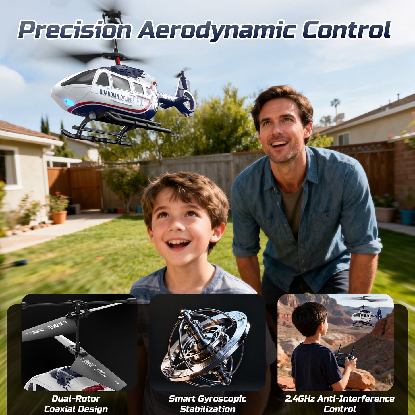 DEERC RC Helicopter for Adults, Apache Remote Control Helicopter for Kids 8-12, Toy Helicopters RC with LED Lights, 2 Batteries, Altitude Hold, 2.4GHz Military Style for Indoor, Ideal for Birthday