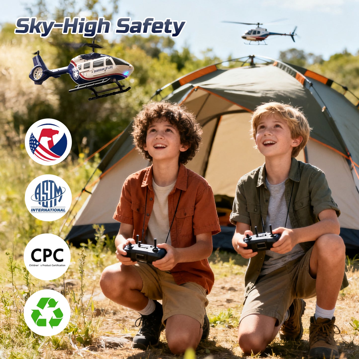 DEERC RC Helicopter for Adults, Apache Remote Control Helicopter for Kids 8-12, Toy Helicopters RC with LED Lights, 2 Batteries, Altitude Hold, 2.4GHz Military Style for Indoor, Ideal for Birthday