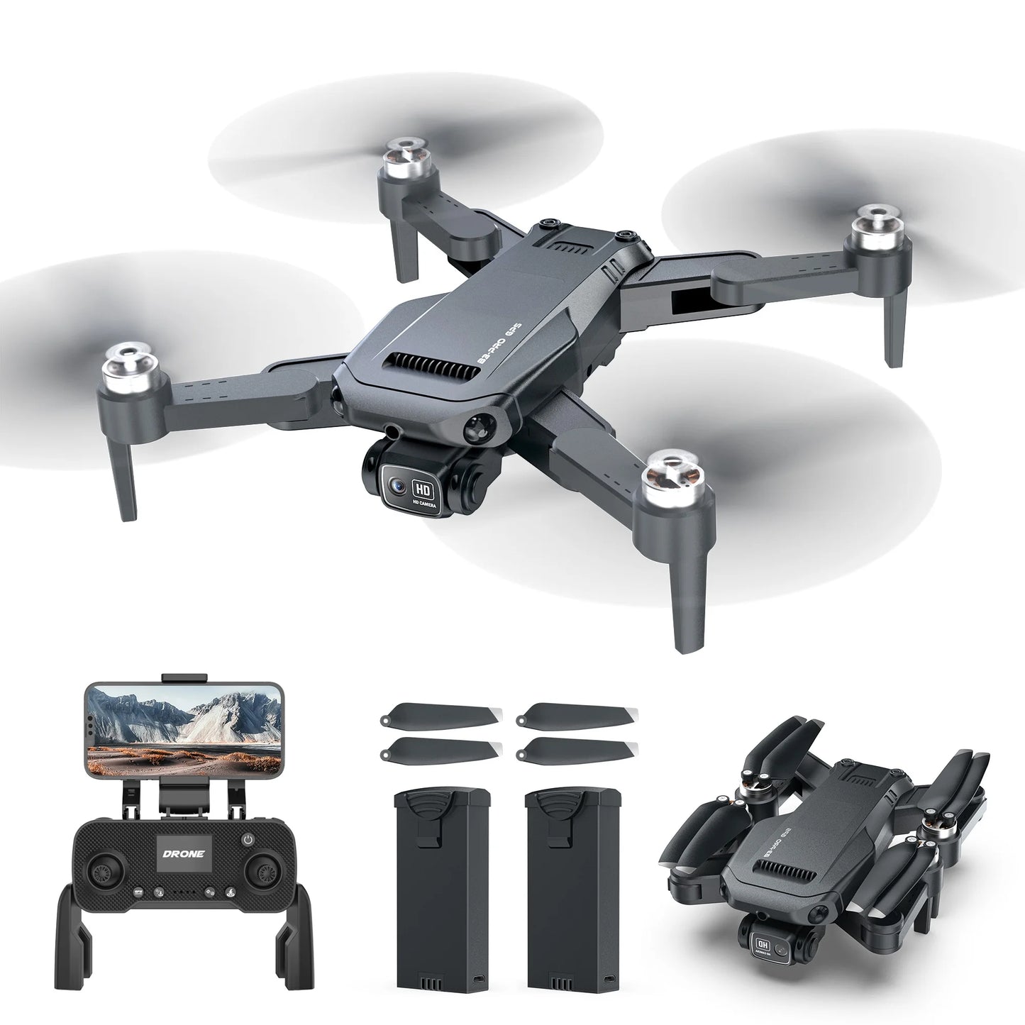 B3-PRO GPS Drone with 4K HD Camera,Foldable Drones for Adults,Brushless Motors,2 Battery With 44 Minutes Flight Time,Gifts Toys for Outdoor Play,Black