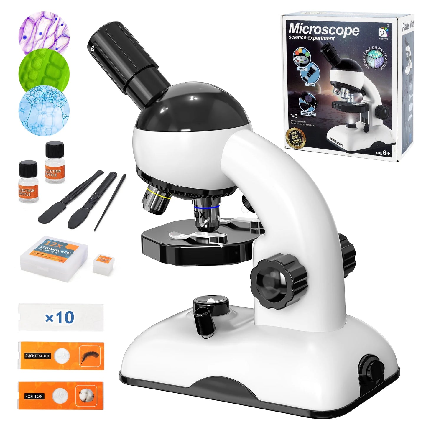 Children's primary microscope STEM kit, up to 1200x zoom, suitable for boys and girls aged 3-12