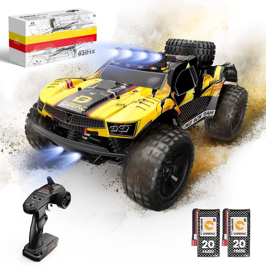 DEERC 9201E 1:10 Large Remote Control Truck with Lights, Fast Short Course RC Car, 48 km/h 4x4 Off-Road Hobby Grade Toy Monster Crawler Electric Vehicle, 2 Batteries for Adult Kid Boy