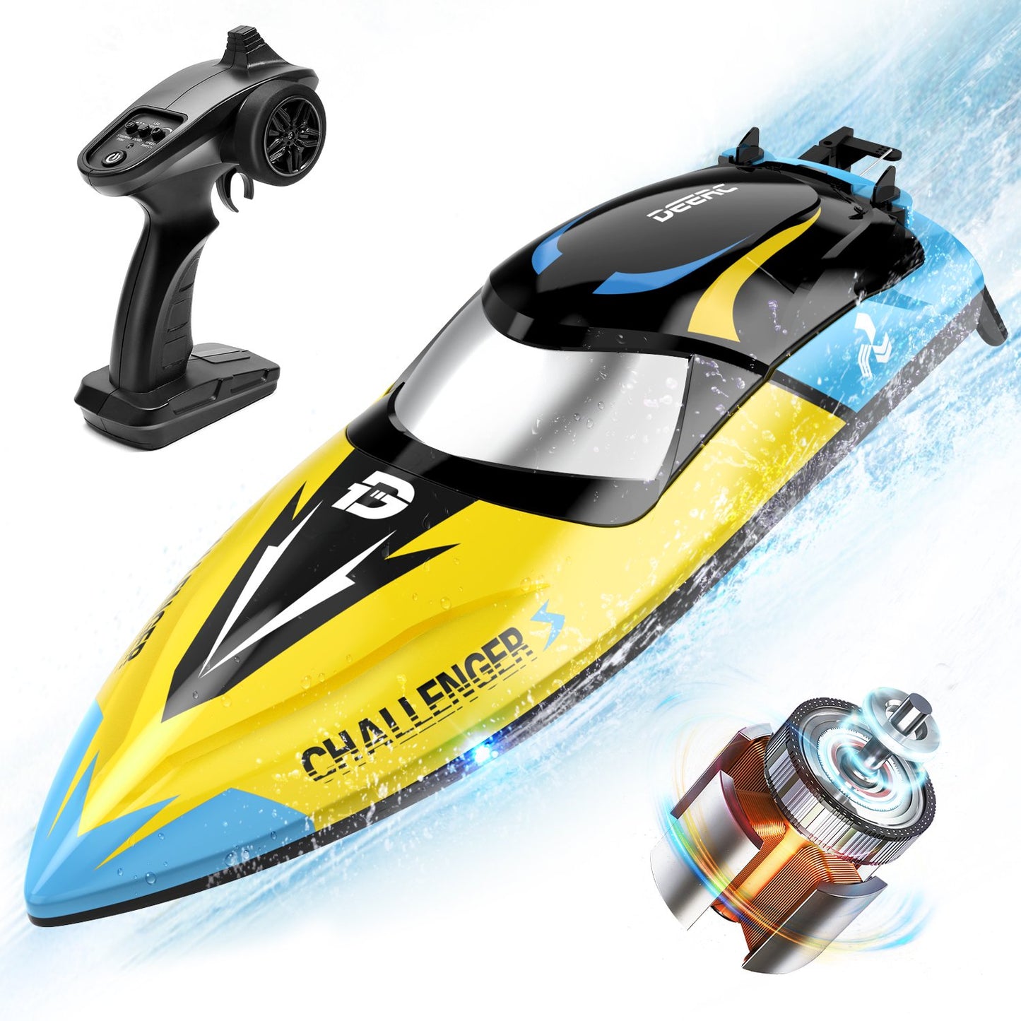 DEERC Brushless RC Boat, 30+ mph Fast Remote Control Boats with Never Capsize&Low Battery Alarm Function, 2.4GHz Racing Boat with LED Lights for Pools&Lakes, Speed Boat Toy for Adults Boys&Girls