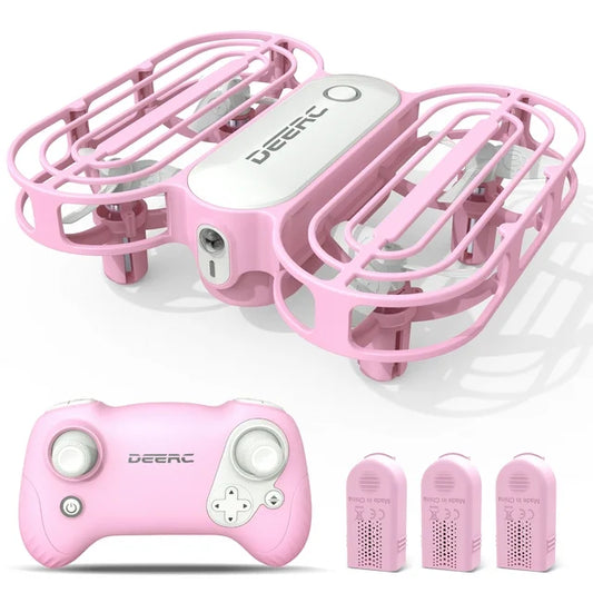 DEERC D11 Mini Drone for Kids, RC Quadcopter with Protective Propeller Frame with Altitude Hold, Emergency Stop and 3D Flips, Great Gift for Kids and Girls, 3 Batteries, Pink