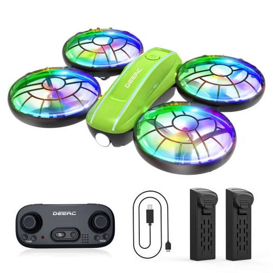 DEERC D33 Mini Drone for Kids and Beginners,with LED Lights ,Altitude Hold,2 Batteries,Green