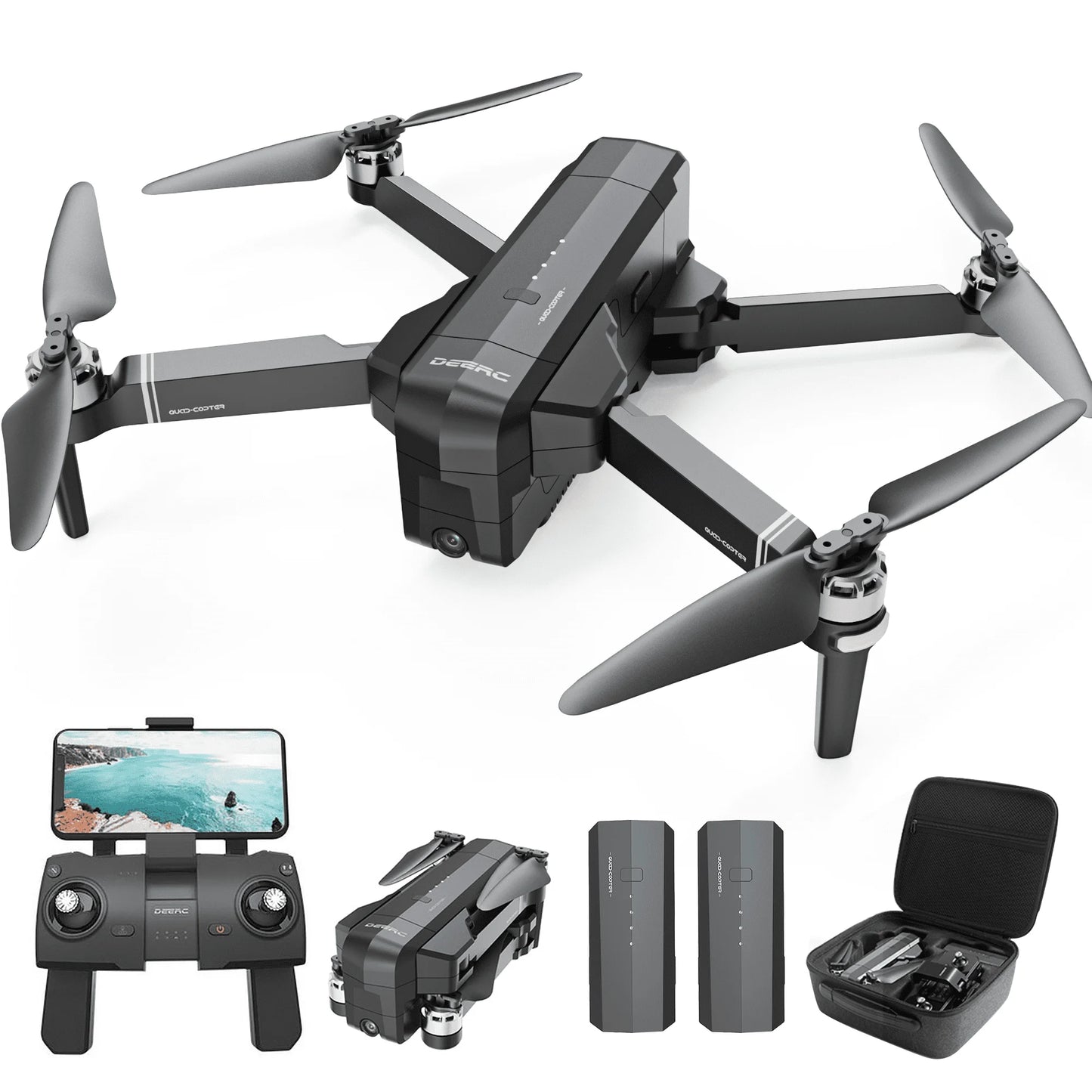 DEERC DE22 Foldable GPS Drone with Camera for Adults 2K,RC Drone with Smart Return, Long Range Transmission, and 2 Batteries for 50 Mins Flight Time