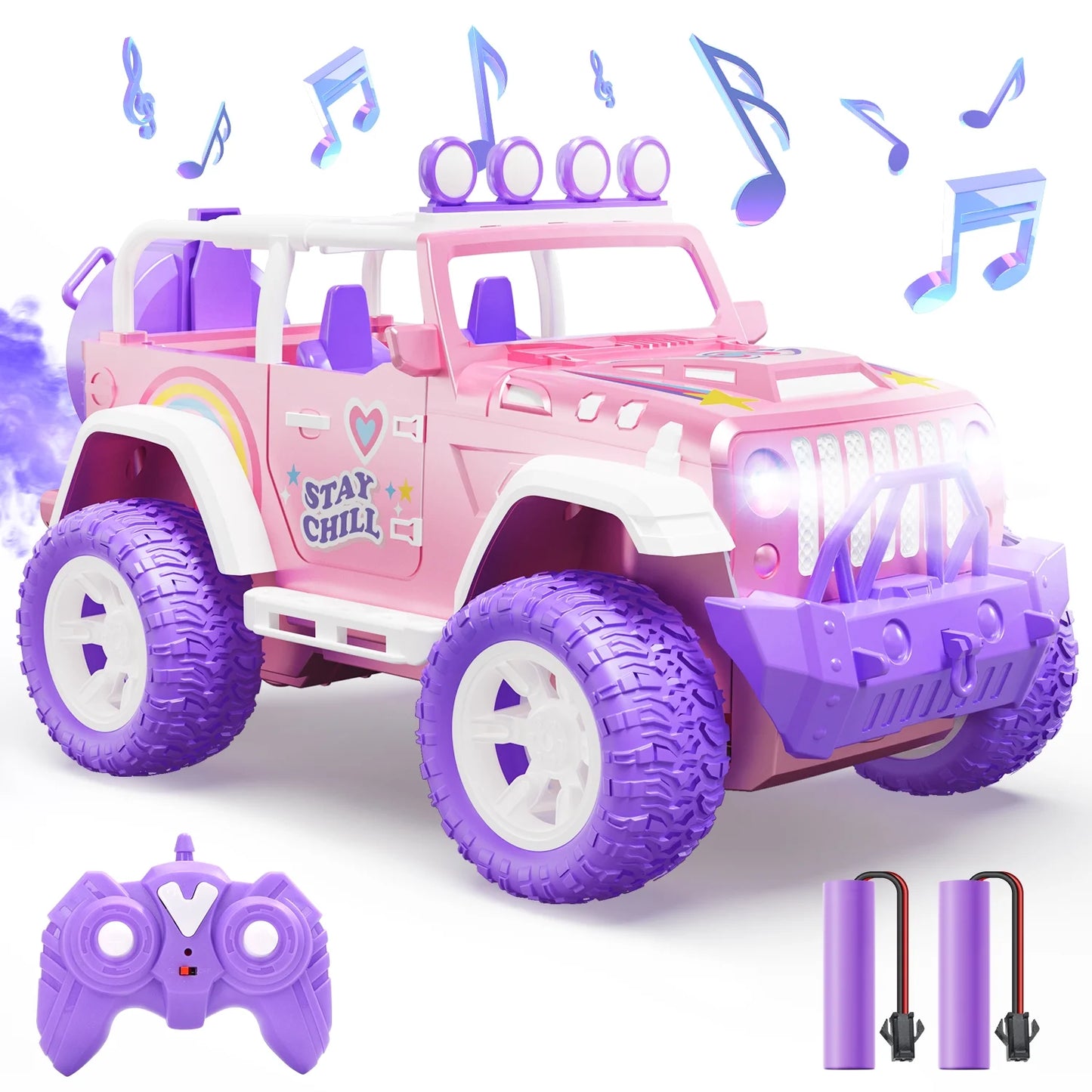 DEERC Pink Remote Control Car for Girls with Fog Mist & Music, 1:16 RC Car with LED Lights for Kids, 2.4Ghz All Terrain SUV Truck Gifts, Off-Road Racing Vehicle Toy Car, Girls Toys