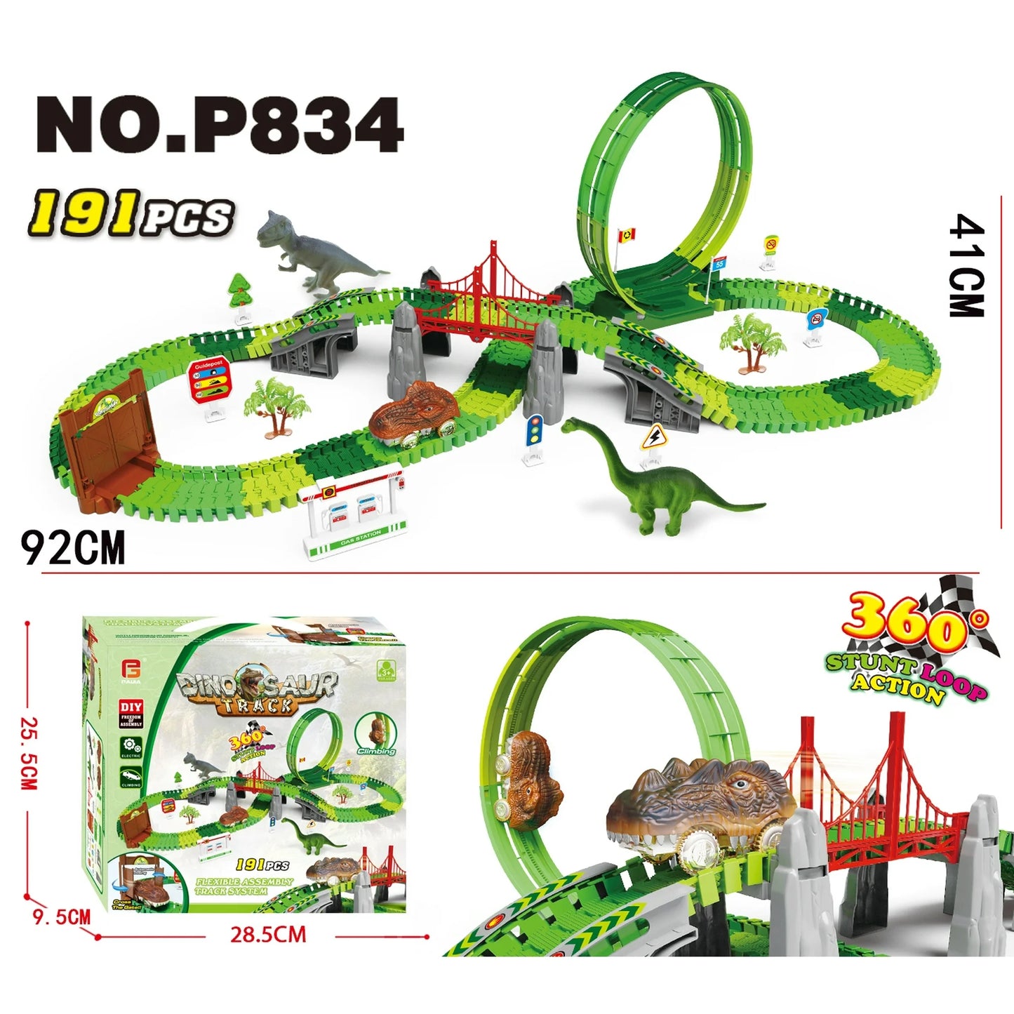 Dinosaur Race Track Toys, Flexible Dinosaur Track Toys Set, Perfect Christmas Birthday Giftsfor 3 4 5 6 7 8 Years Old Boys Girls , 191PCS, Create Your Dinosaur World