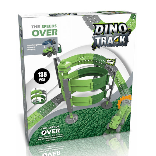 Dinosaur Track Toys, Flexible Race Track Playset,with LED Light,Dinosaur Car, Perfect Christmas Birthday Gifts for Kids 5-8, Anti-Gravity Driving,138PCS