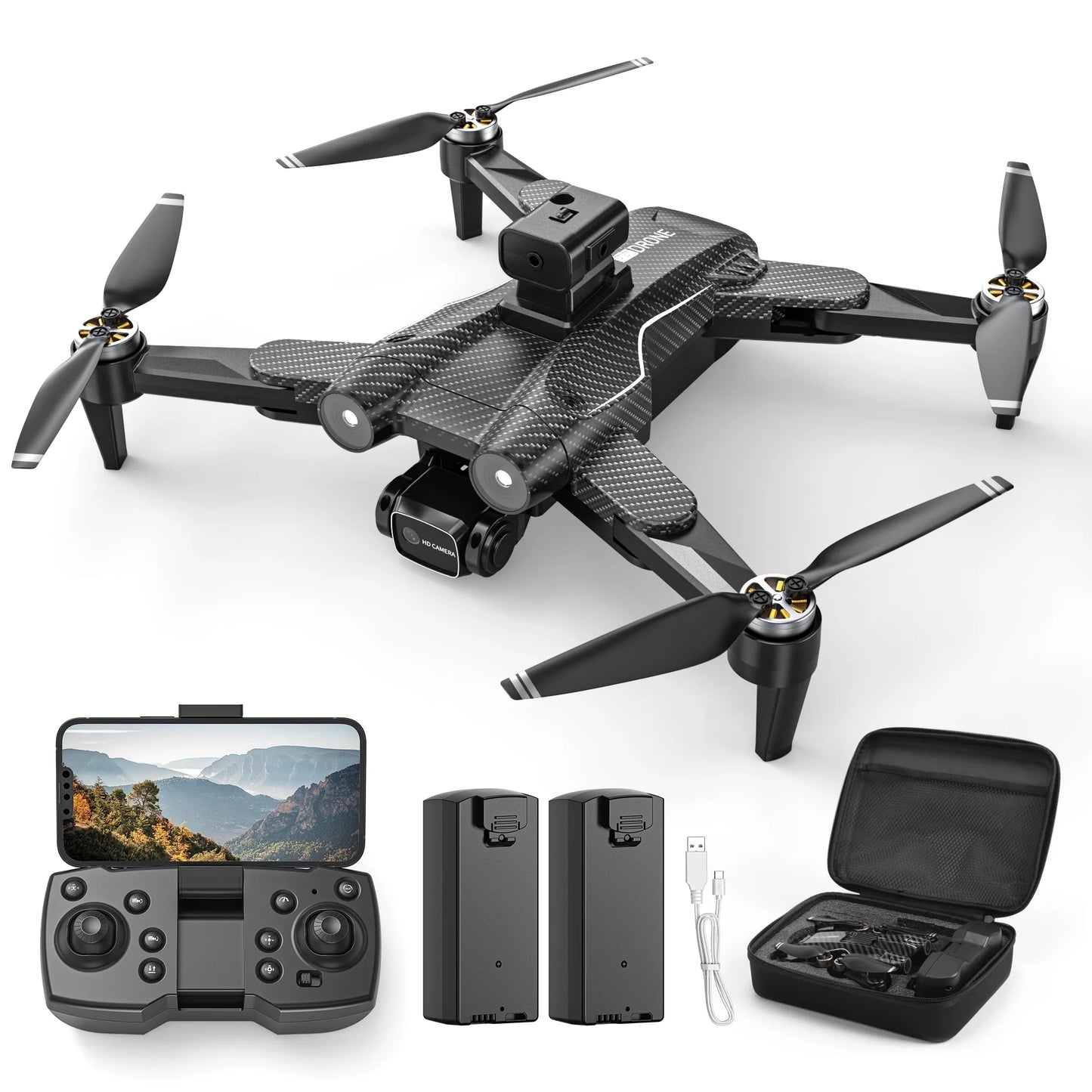 F167 Drone with Camera 8K for Adults and Beginners, FPV RC Quadcopter with Blushless Motor,Optical Flow Sensor,2 Batteries,Black