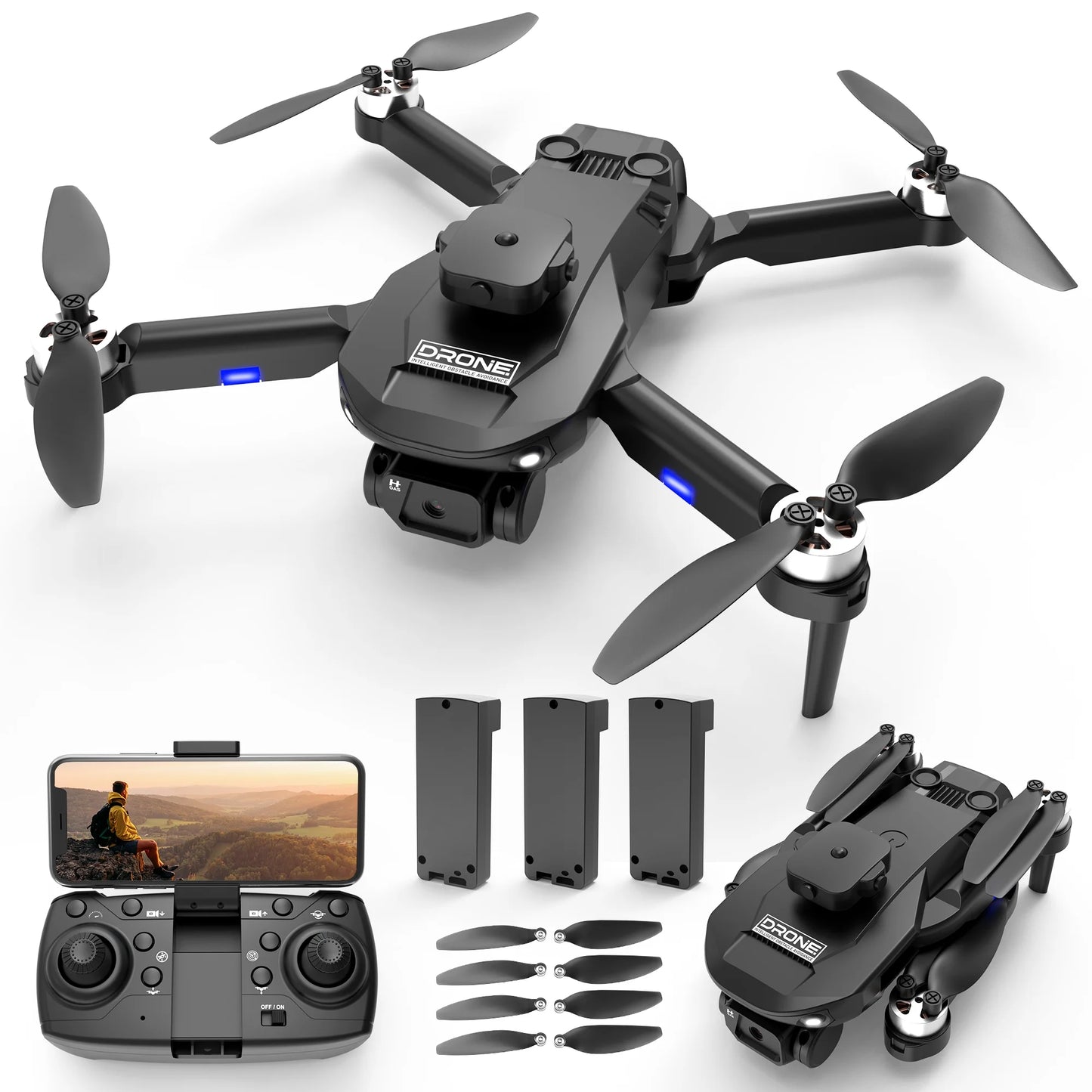 F196 Drone with 6K HD Camera for Adults and Kids, FPV Drone with Brushless Motors, Optical Flow Sensor and Obstacle Avoidance, 3 Batteries, Black