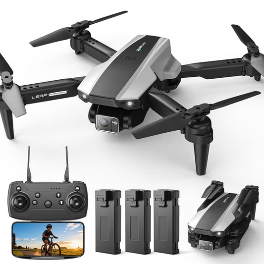 Wefone H30 Foldable Drone with Camera, 3 Batteries for Adults & Kids, 360° Flips, Black
