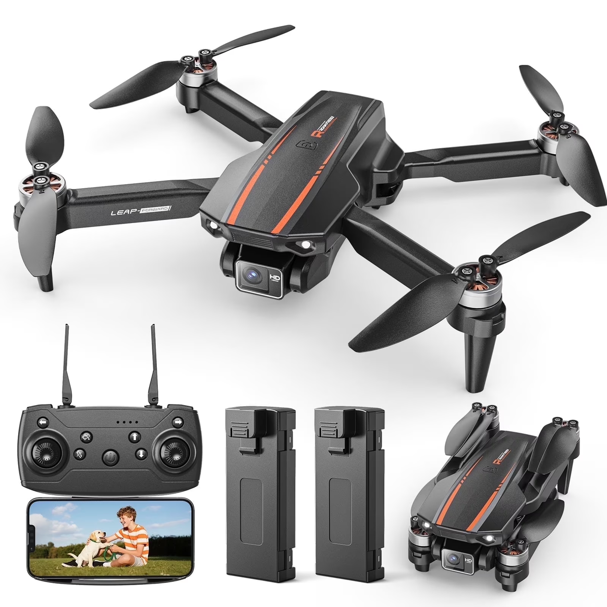 Wefone H31 Drone with Camera for Kids and Adults, 3 Speed Adjustment, Optical Flow Positioning, 2 Batteries, Black