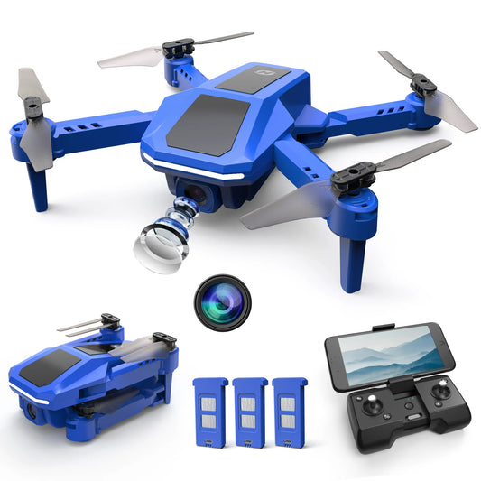 Holy Stone HS430 Foldable FPV Drone with 1080P Camera for Adults and Kids, RC Quadcopter with Auto Hover Gravity Sensor 3 Batteries, Blue