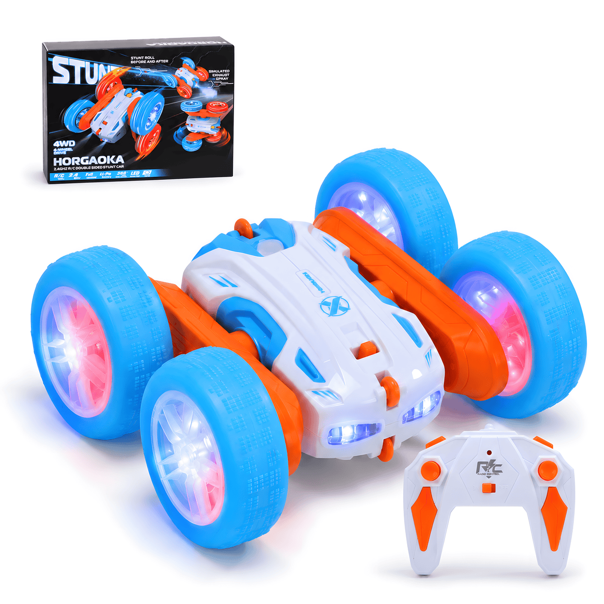 WeFone Mist Spray RC Stunt Car for Kids 6-12, 4WD Remote Control Car with LED Lights, 360°Flips Double-Sided Driving, All Terrain Off Road Toy Car, Cool Gifts for Boys Girls