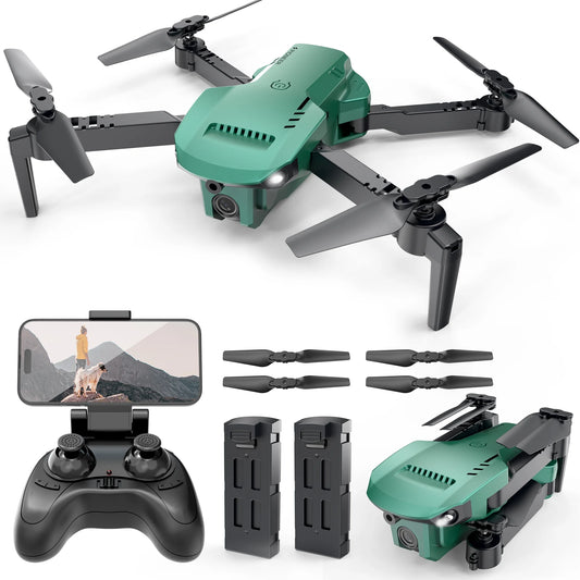 RC Drone with 4K Dual HD Camera for Kids Beginners Remote Control Qudcopter with Optical Flow Positioning Great Gift for Children Play Outdoor 2 Batteries Color Green