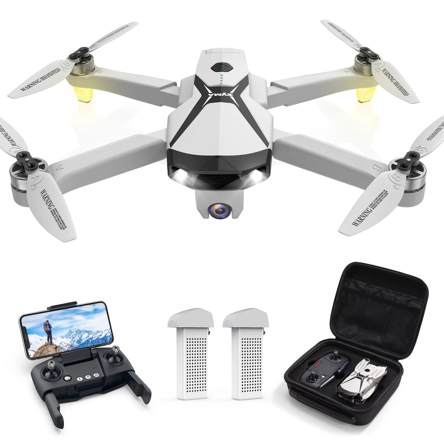 Syma Z6pro Foldable GPS Drone with 4K HD Camera for Adults, FPV RC Quadcopter with Brushless Motors, Auto Return Home, 2 Batteries 48 Min Flight Time, Grey