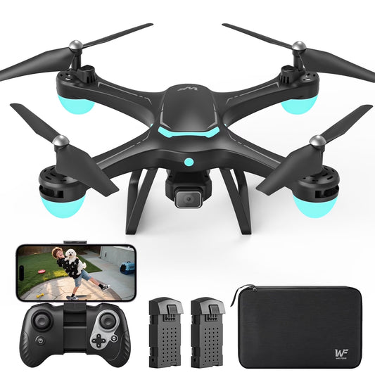 WF13 Drone with 1080P HD Camera, Optical Flow Hover, Upgraded WeFone Quadcopter, 2 Batteries, Black