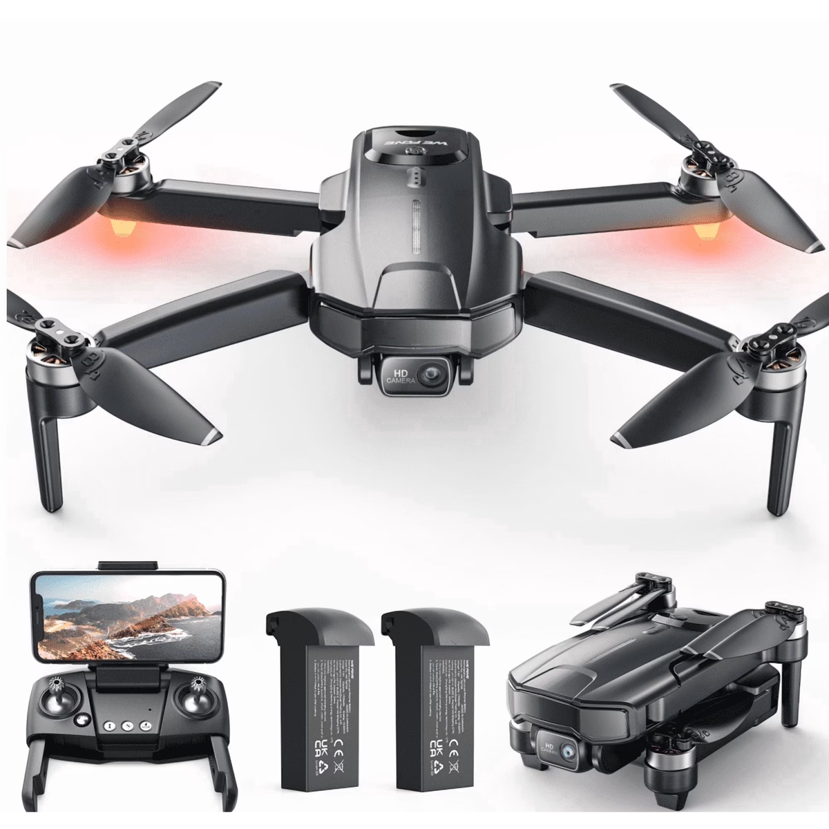Drones with Camera for Adults 4K, Wefone WF31 GPS Foldable Quadcopter for Beginners with Brushless Motor, 2 Batteries for 50 Min Flight Time, Black