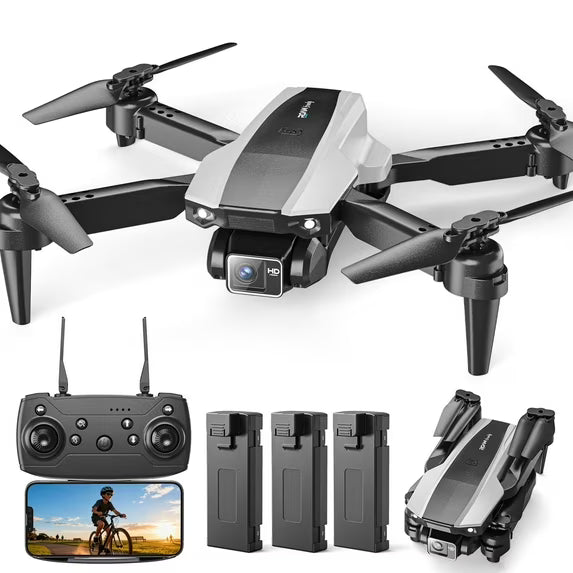 Wefone H30 Foldable Drone with Camera, 3 Batteries for Adults & Kids, 360° Flips, Black