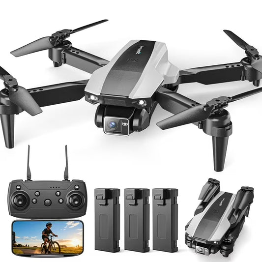 Wefone H30 Foldable Drone with Camera, 3 Batteries for Adults & Kids, 360° Flips, Black