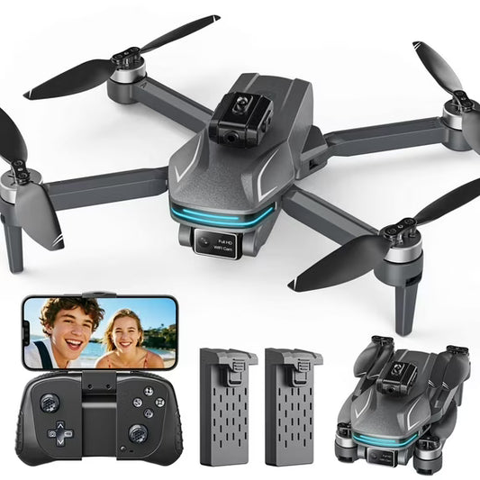 Wefone S101S Foldable Drone with Dual Camera for Beginners, Optical Flow Positioning, 2 Batteries, Gray