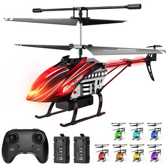 WeFone Remote Control Helicopter for Kids with Altitude Hold, 7 LED Light Modes, 2 Batteries, Red