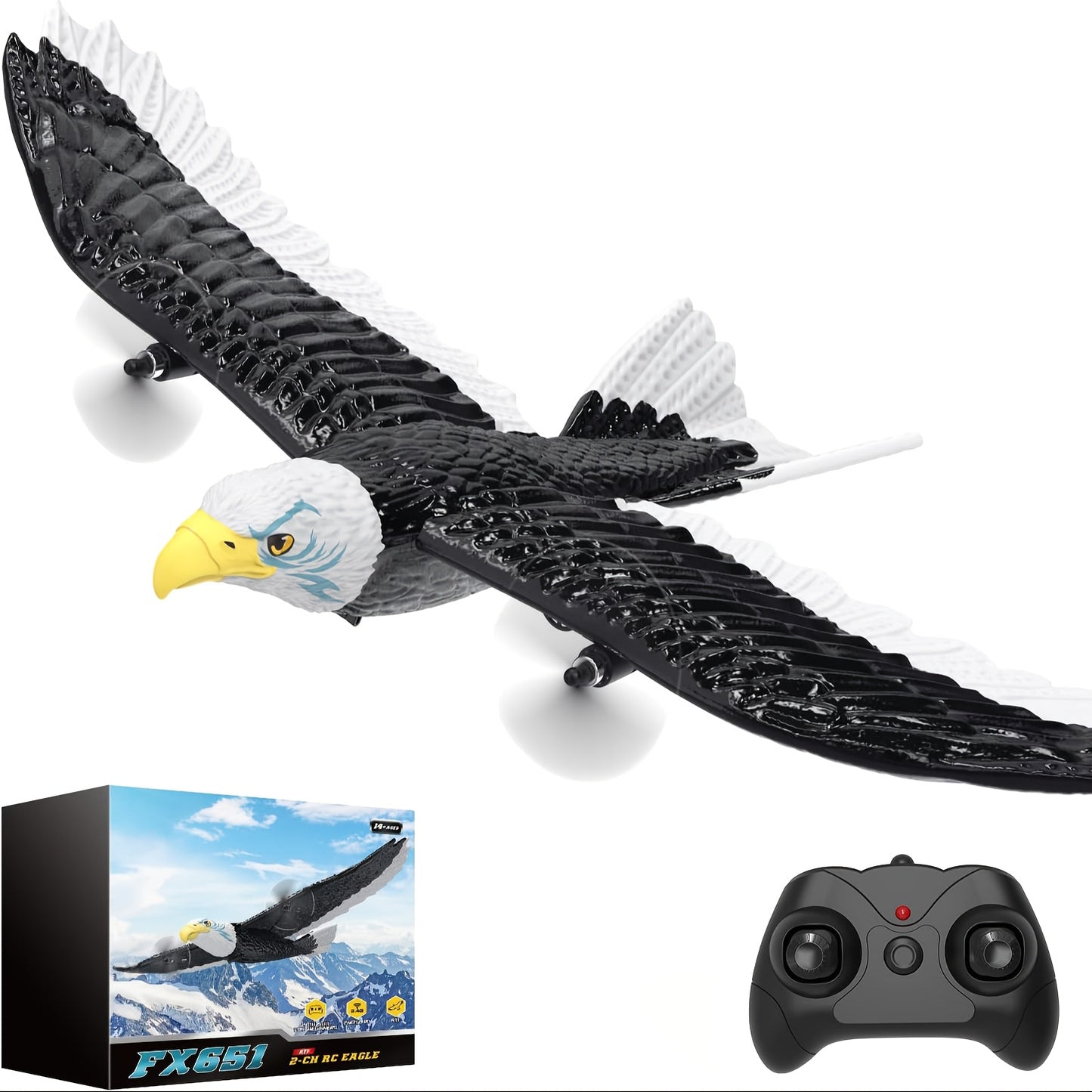 DEERC RC Plane, Remote Control Eagle Plane, RTF Airplane, 2.4GHZ 2CH Flying Bird with 2 Batteries & Propeller 6-axis Gyro Stabilizer, Easy to Fly for Beginners Adults Kids Boys