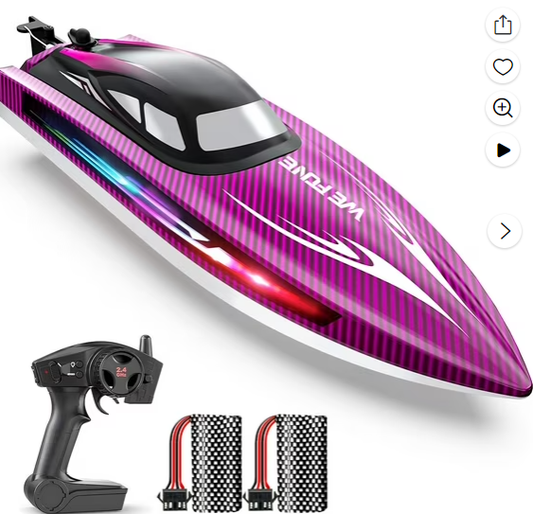 RC Boat for Adults and Kids, WeFone WF17 Remote Control Boat for Pools & Lakes, 2 Batteries, Purple