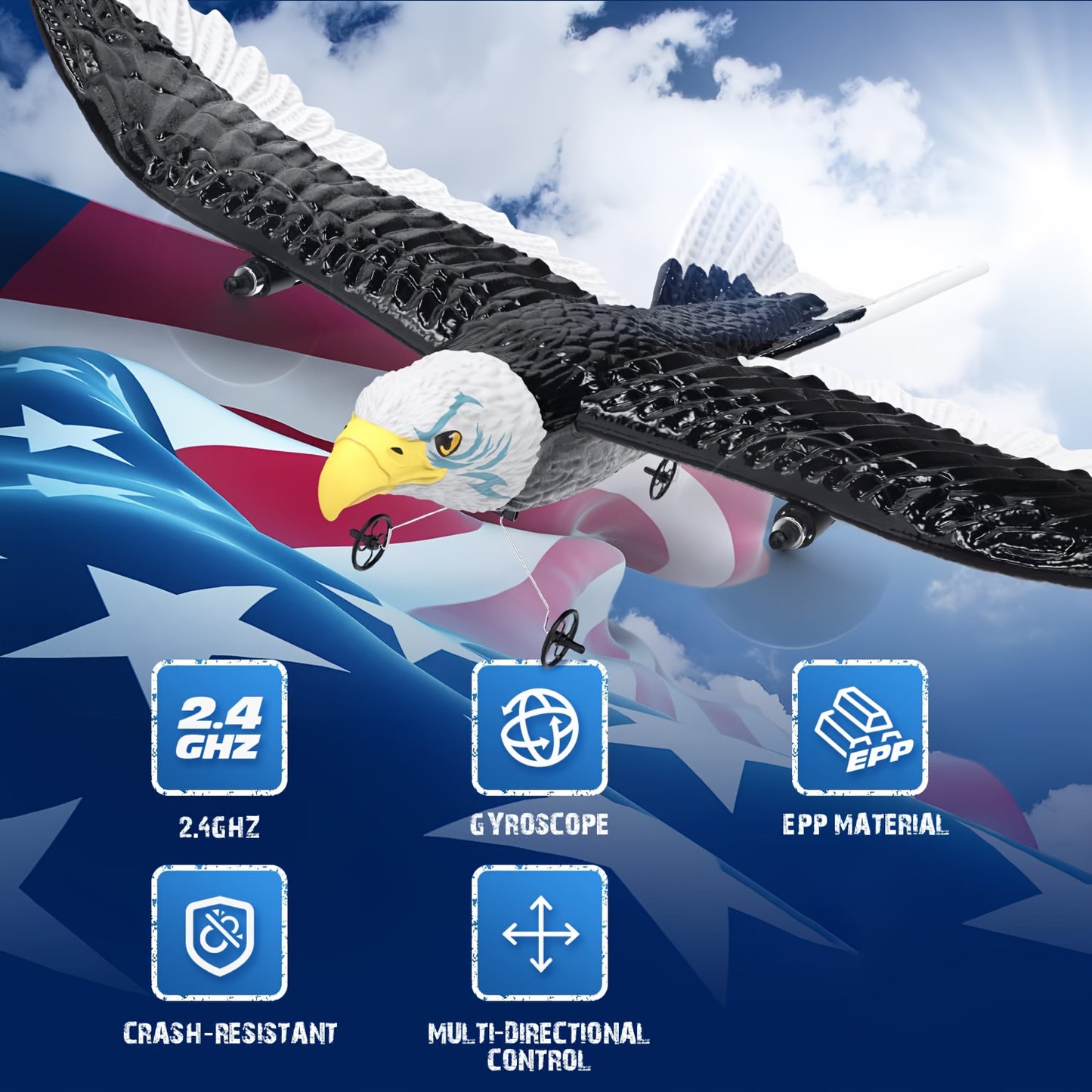 DEERC RC Plane, Remote Control Eagle Plane, RTF Airplane, 2.4GHZ 2CH Flying Bird with 2 Batteries & Propeller 6-axis Gyro Stabilizer, Easy to Fly for Beginners Adults Kids Boys