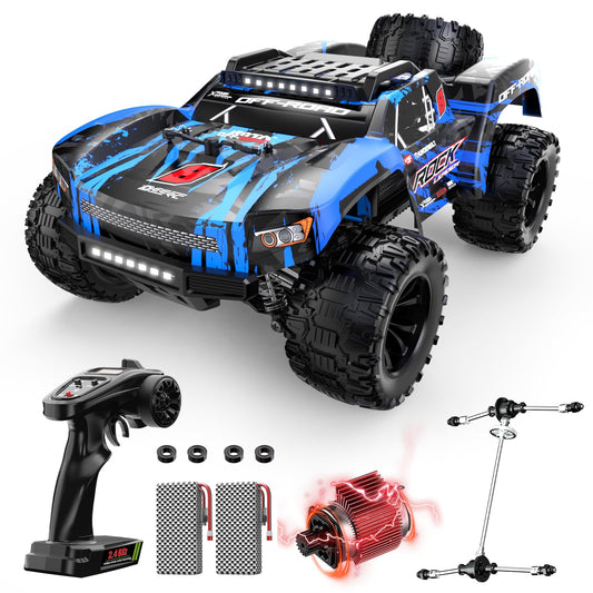 DEERC 1/12 RC Cars 45KPH, 4WD High Speed Short Course RC Truck, Off-Road All Terrain Remote Control Car with 2 Rechargeable Batteries & Spare Tire, 2.4GHz Fast RC Cars for Adults Kids Boys Gift