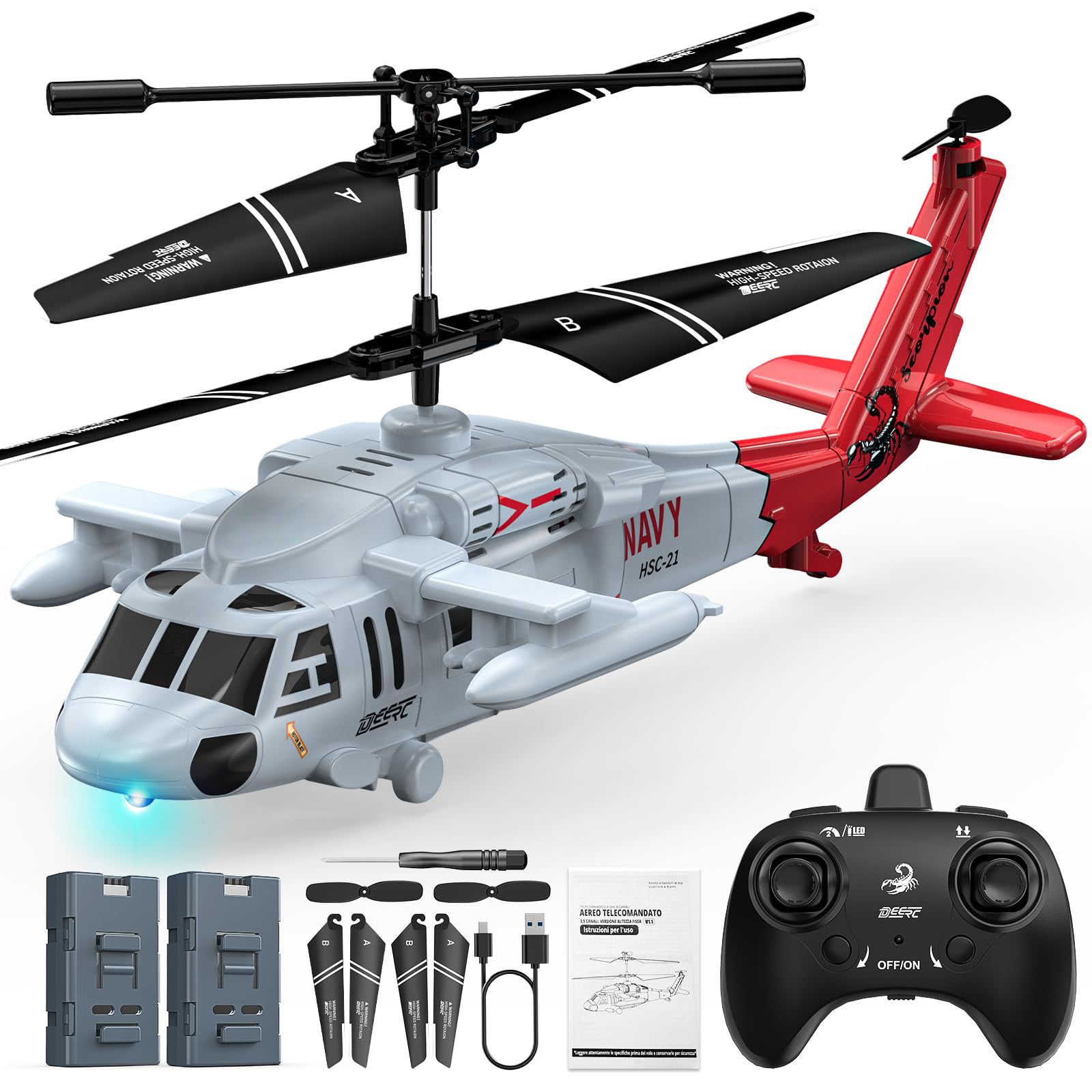 DEERC Black Hawk RC Helicopter for Kids, 2.4GHz Remote Control Helicop ...