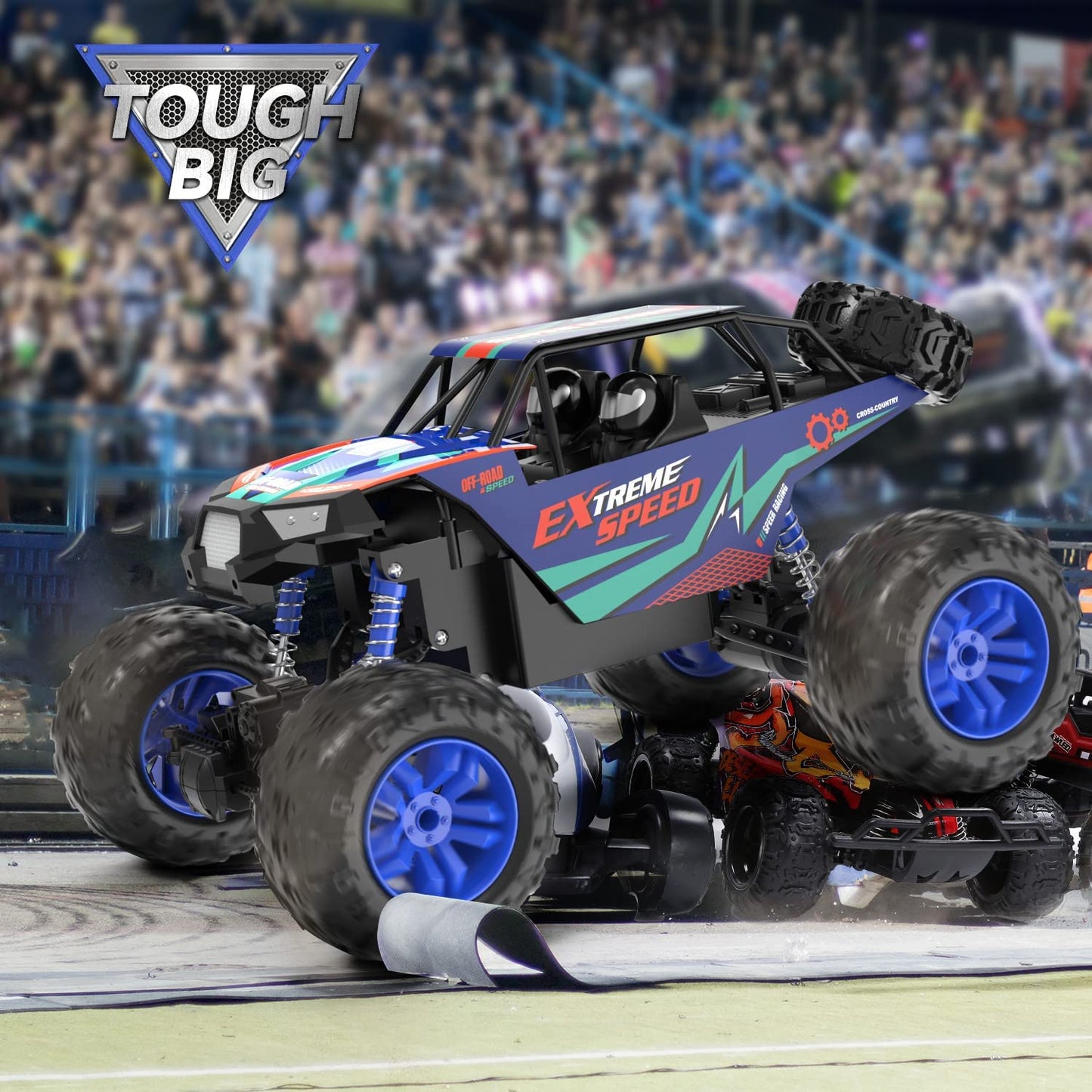 DEERC Large 1:8 Scale Upgraded Monster Truck Remote Control Car for Adults Boys, Off Road RC Cars with Realistic Sound, 2.4Ghz 4WD Rock Crawler Toy All Terrain Climbing, 2 Batteries for 80 Min Play